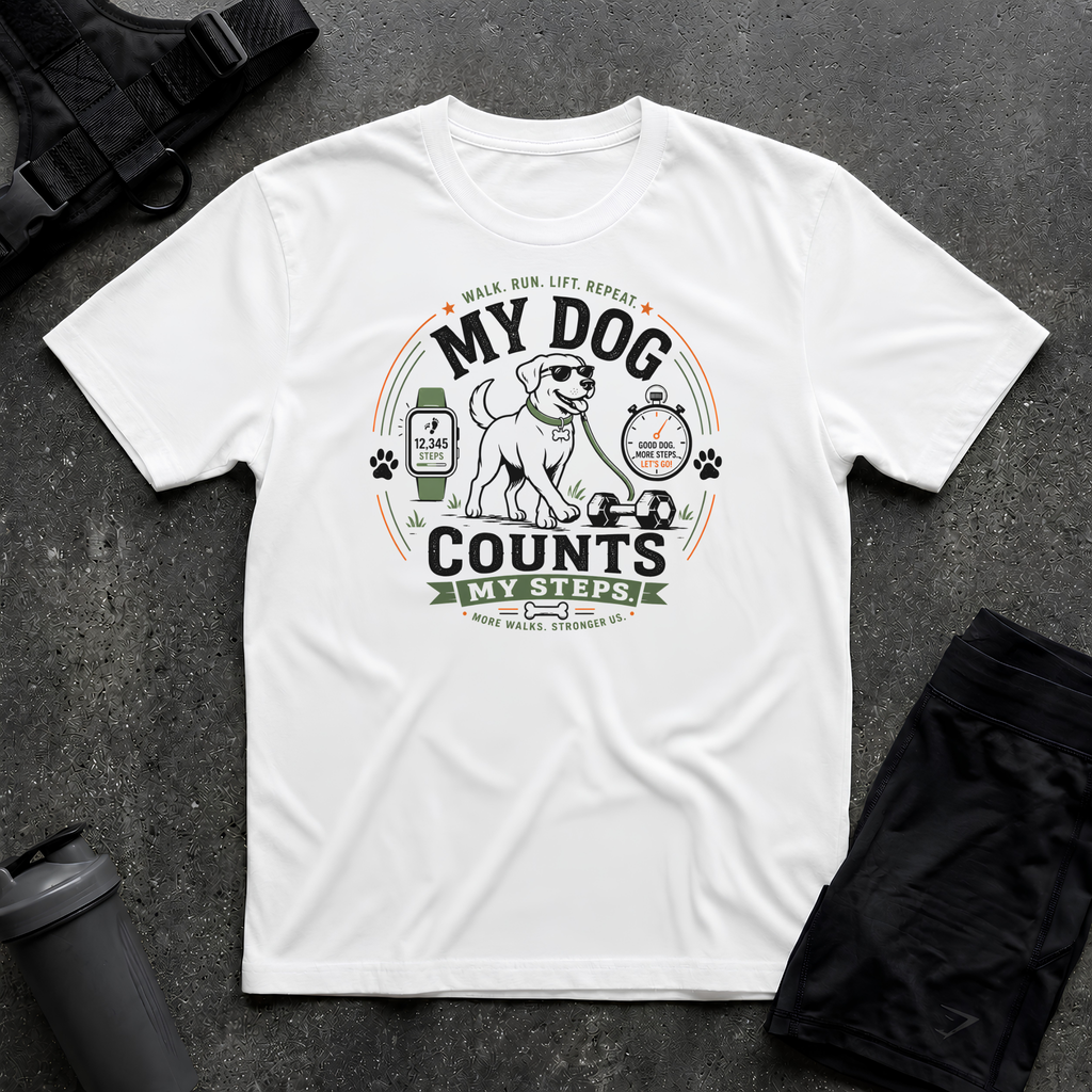 MY DOG COUNTS MY STEPS 2 T-SHIRT