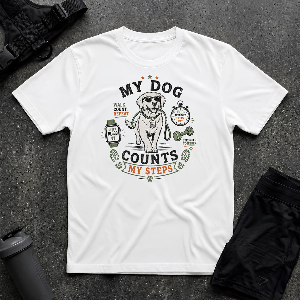 MY DOG COUNTS MY STEPS T-SHIRT