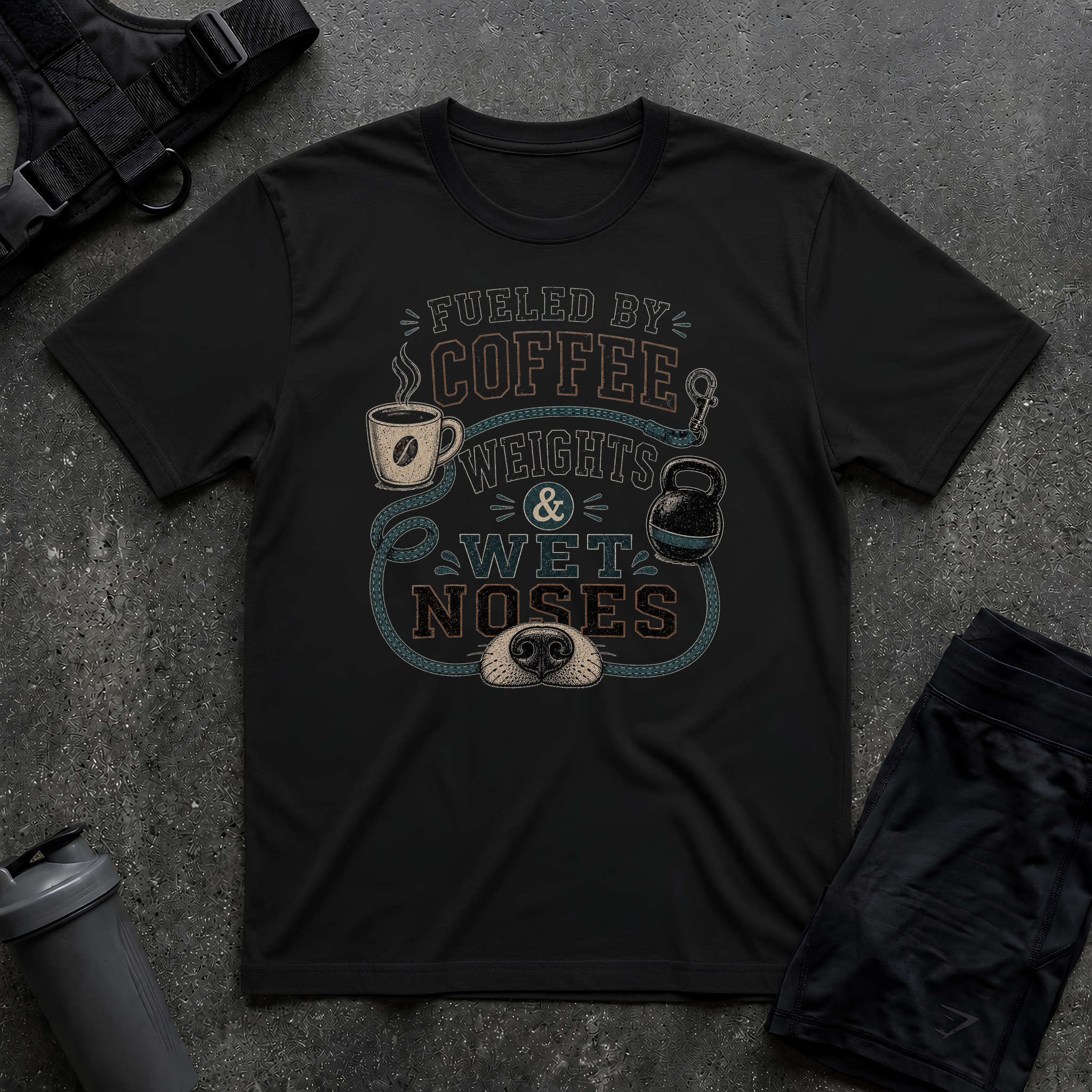 FUELED BY COFFEE, WEIGHT & WET NOSES 2 T-SHIRT