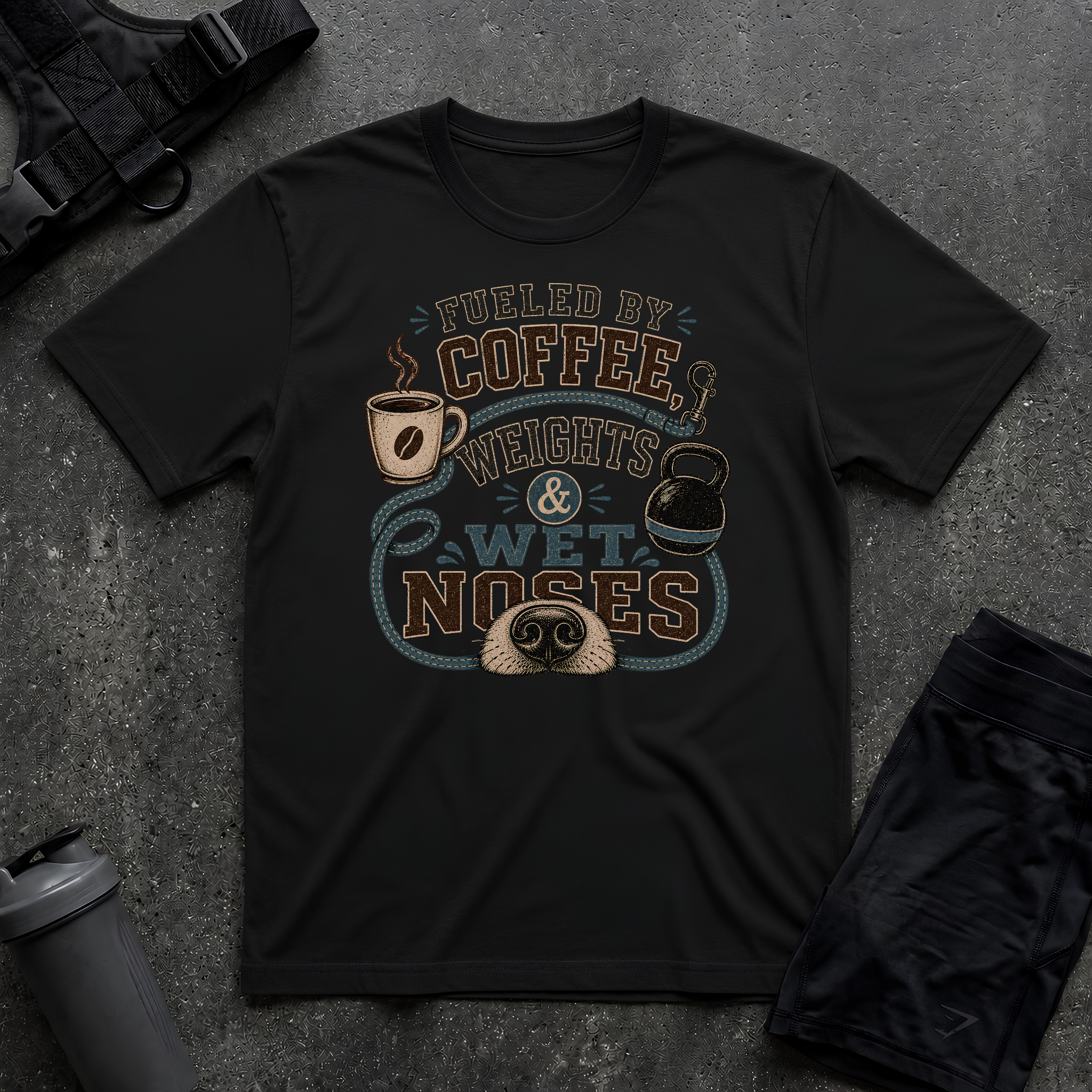 FUELED BY COFFEE, WEIGHT & WET NOSES T-SHIRT
