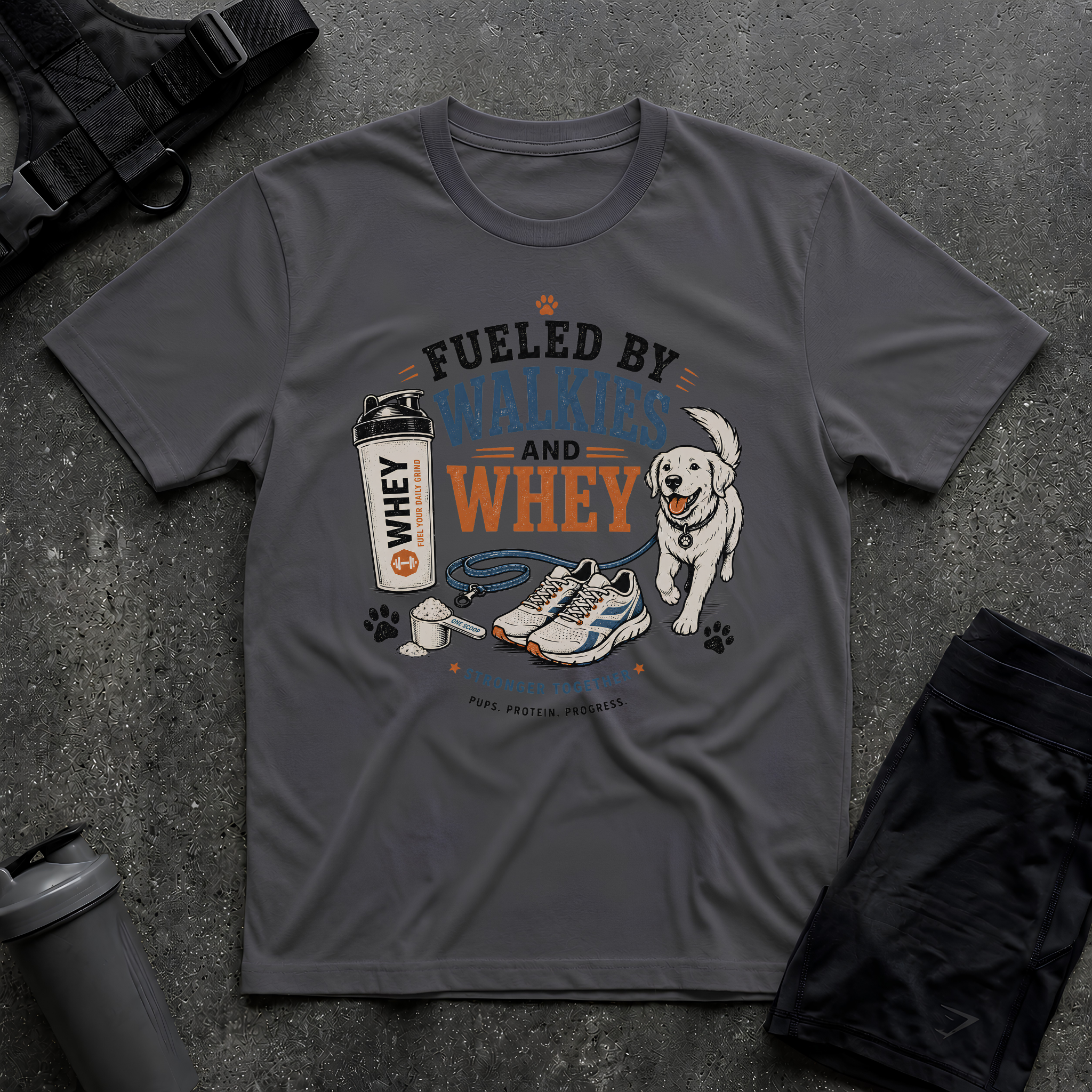 FUELED BY WALKIES AND WHEY T-SHIRT