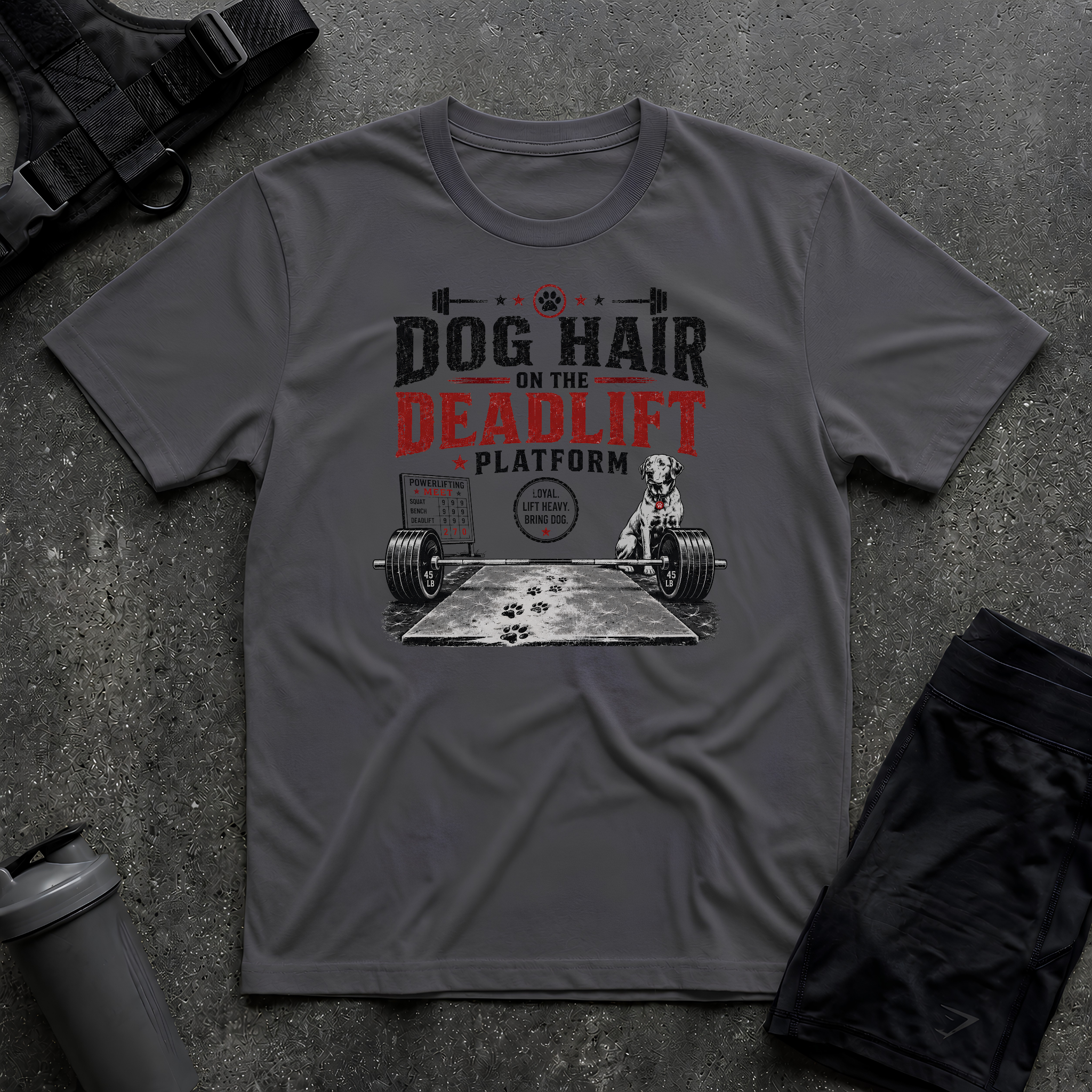 DOG HAIR ON THE DEADLIFT PLATFORM T-SHIRT