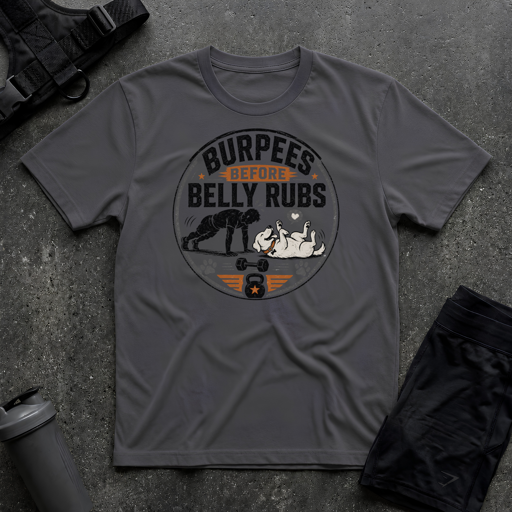 BURPEES BEFORE BELLY RUBS T-SHIRT