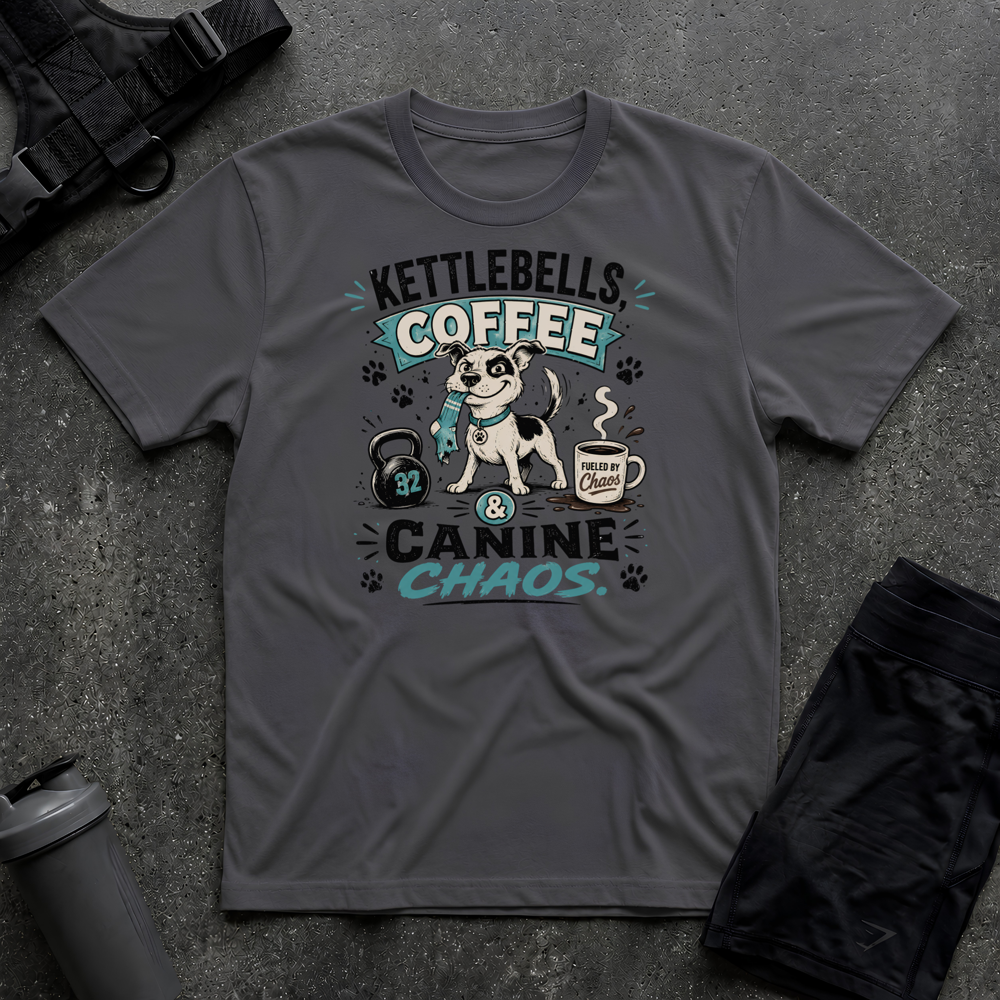 KETTLEBELLS COFFEE & CANINE CHAOS T-SHIRT
