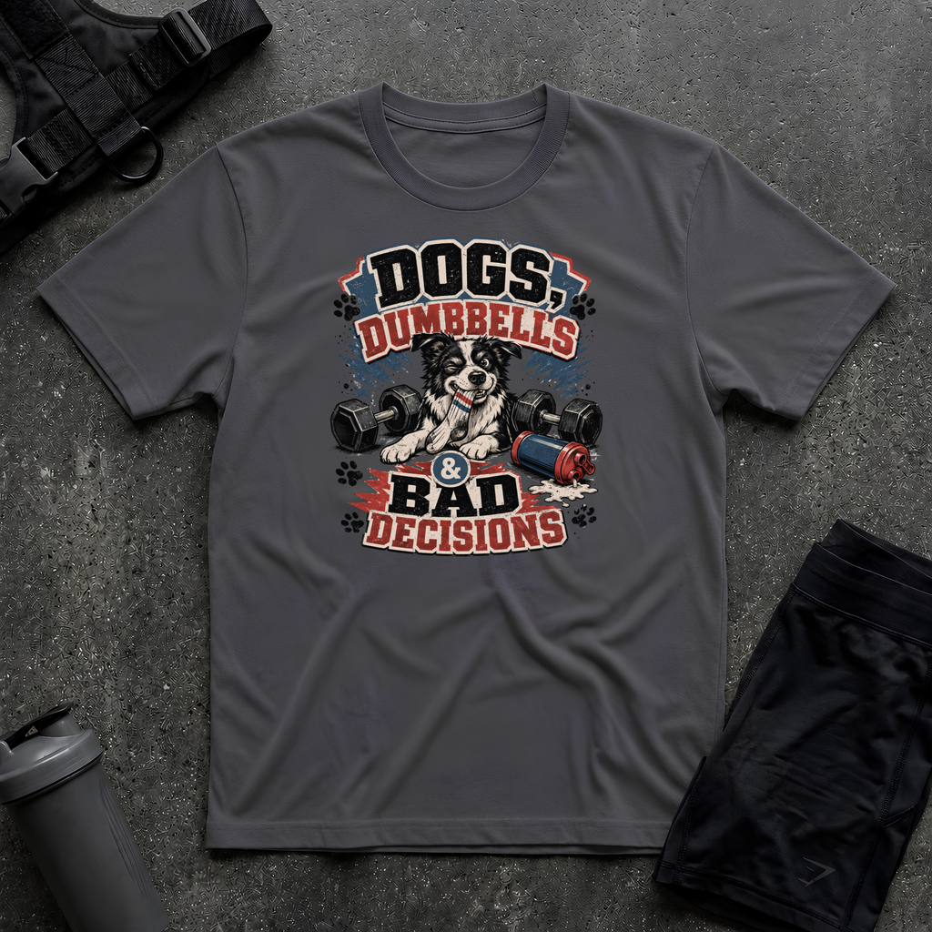 DOG DUMBBELLS & BAD DECISIONS T-SHIRT