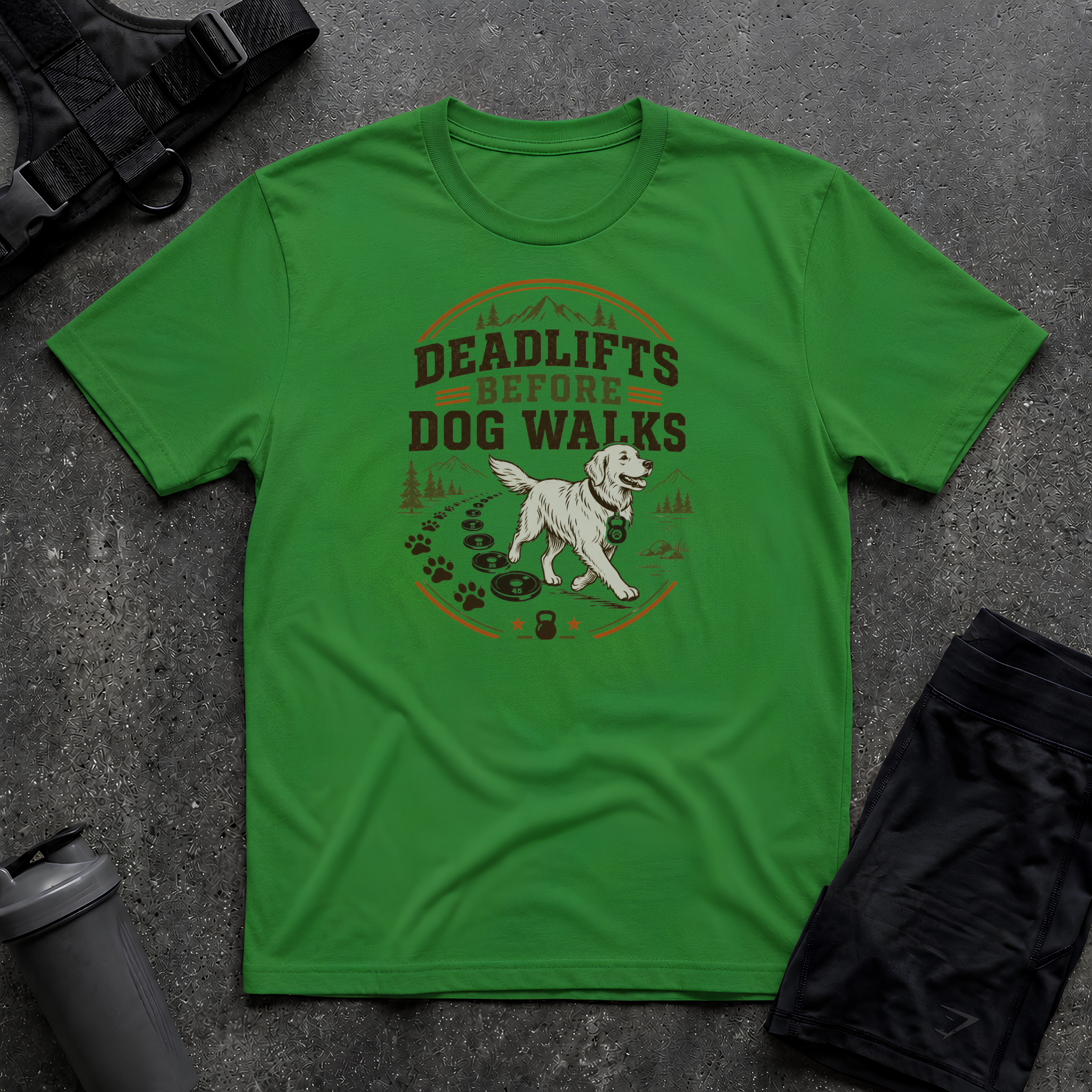 DEADLIFTS BEFORE DOG WALKS T-SHIRT