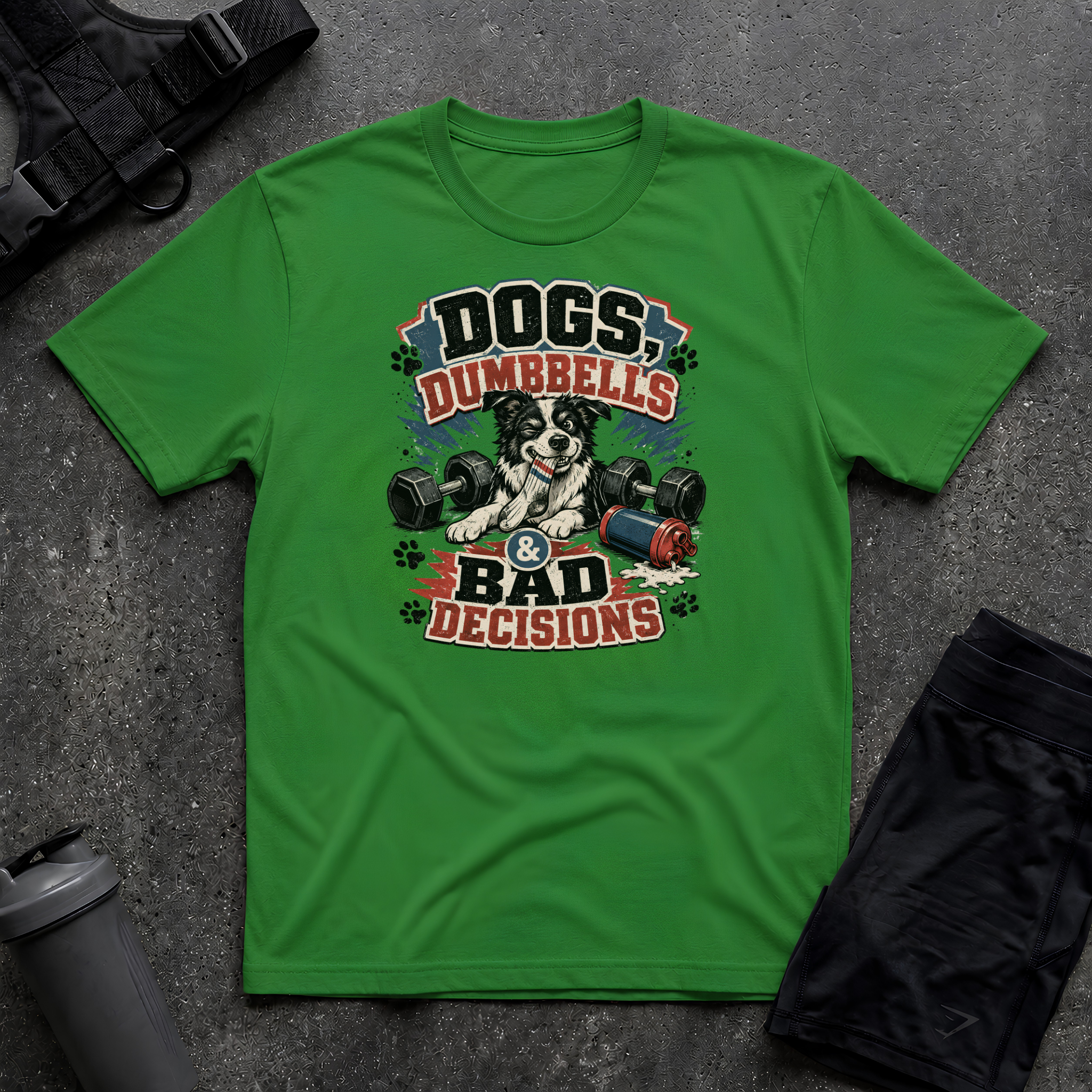 DOG DUMBBELLS & BAD DECISIONS T-SHIRT