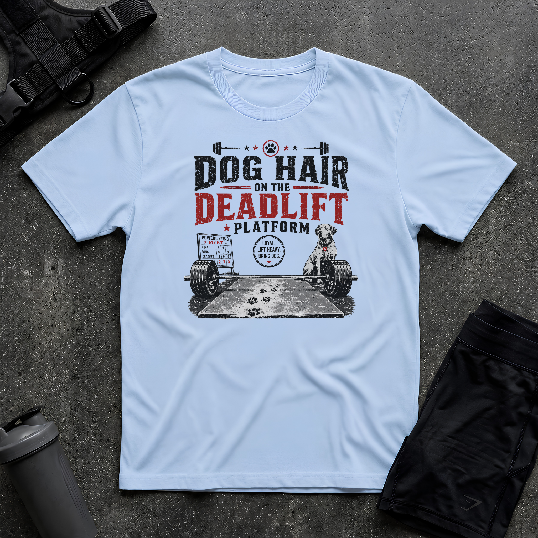 DOG HAIR ON THE DEADLIFT PLATFORM T-SHIRT