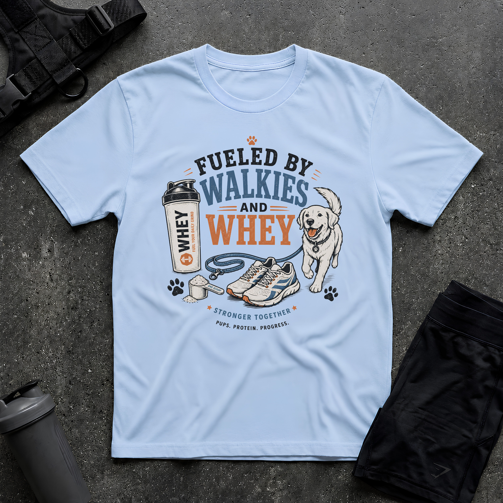 FUELED BY WALKIES AND WHEY T-SHIRT