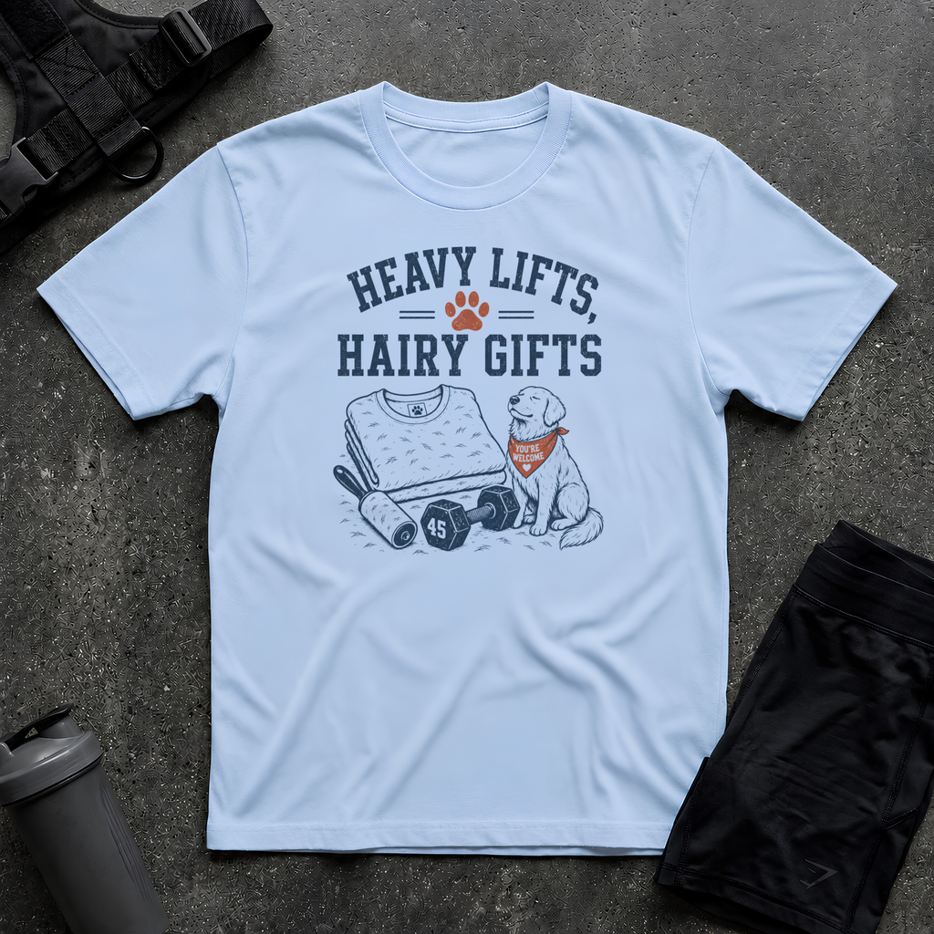 HEAVY LIFTS HAIRY GIFTS T-SHIRT