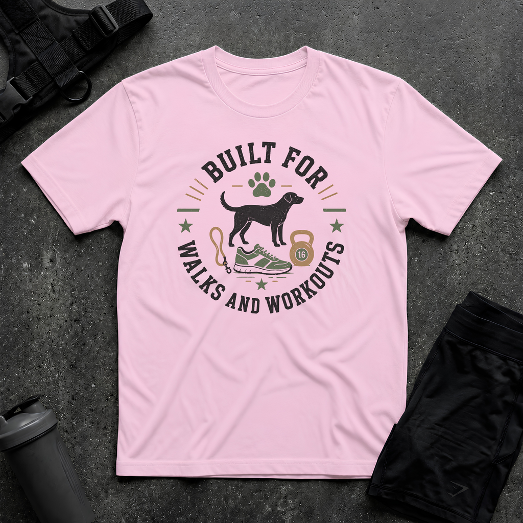 BUILT FOR WALKS AND WORKOUTS T-SHIRT