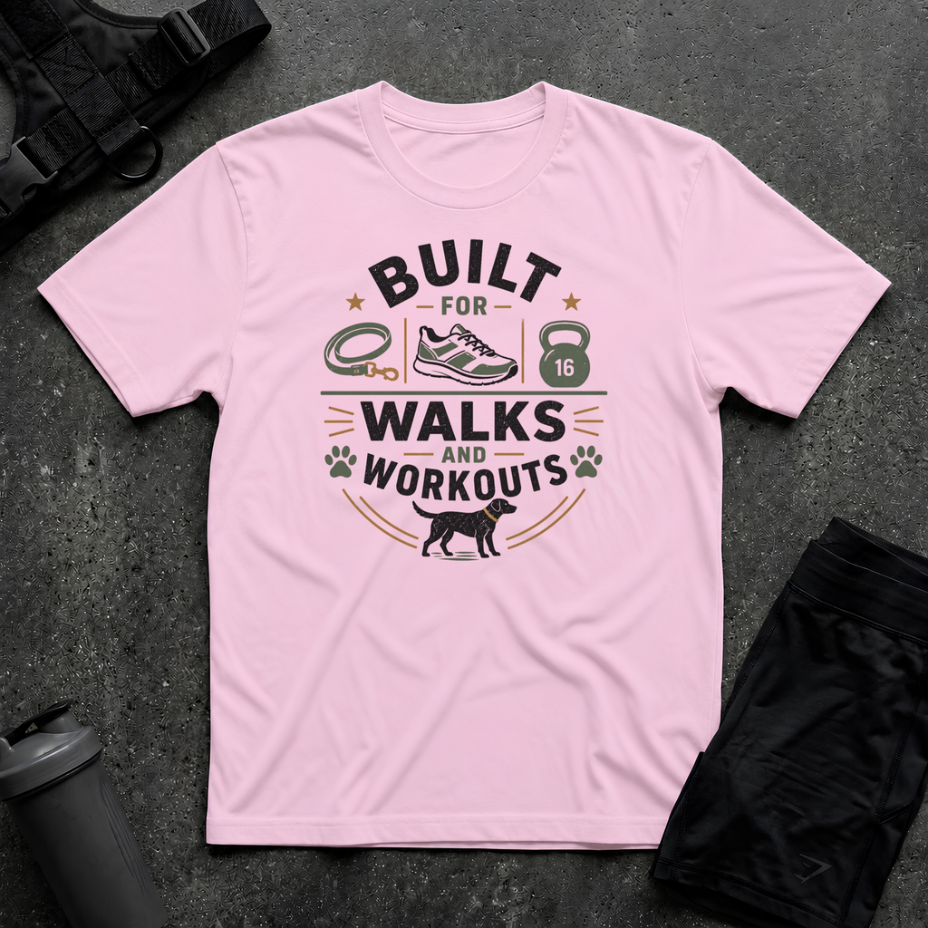 BUILT FOR WALKS AND WORKOUTS 2 T-SHIRT