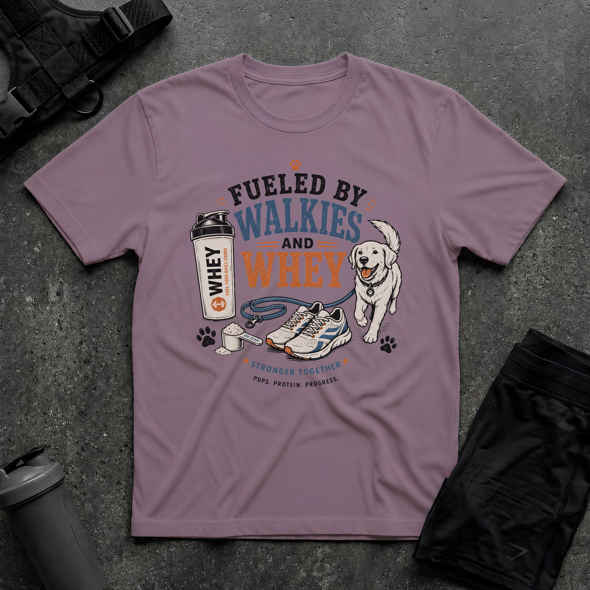FUELED BY WALKIES AND WHEY T-SHIRT