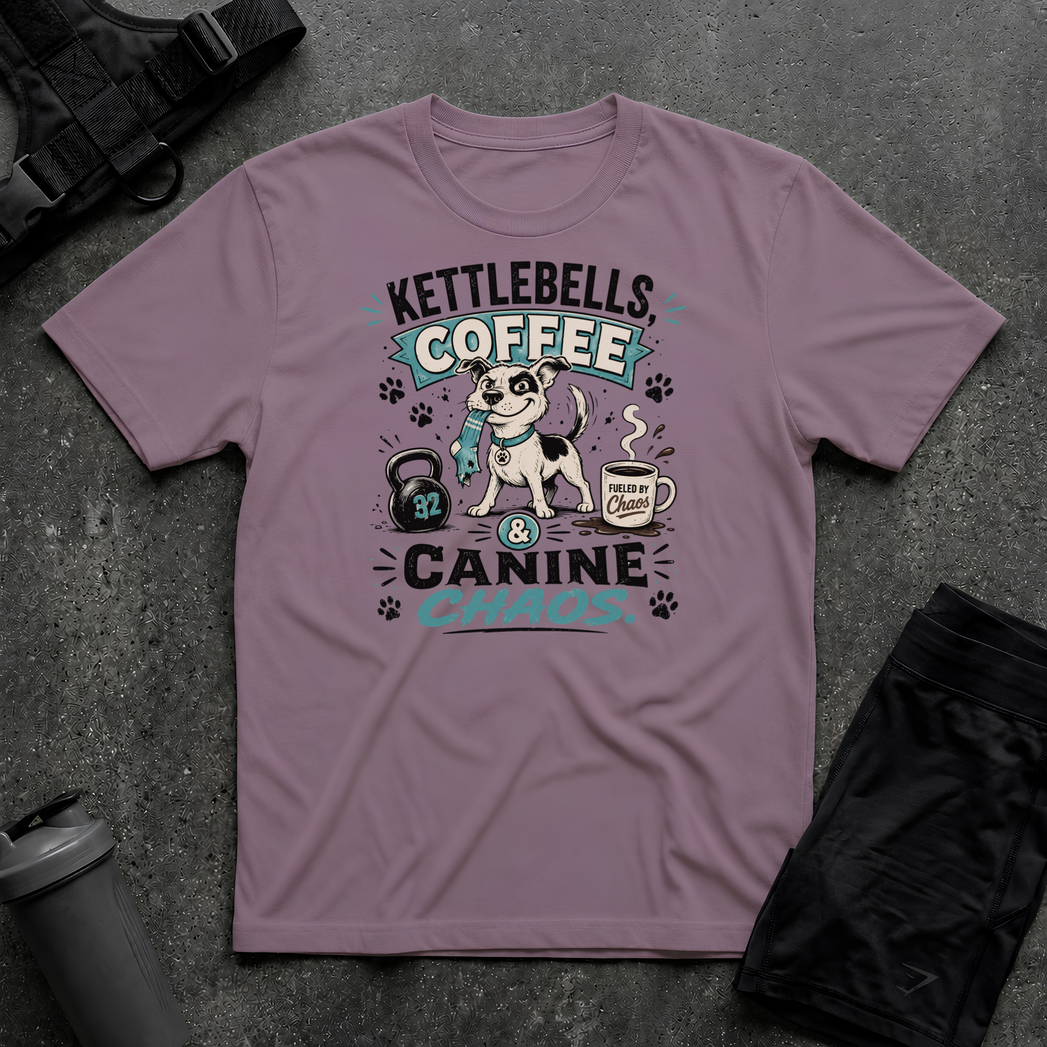 KETTLEBELLS COFFEE & CANINE CHAOS T-SHIRT