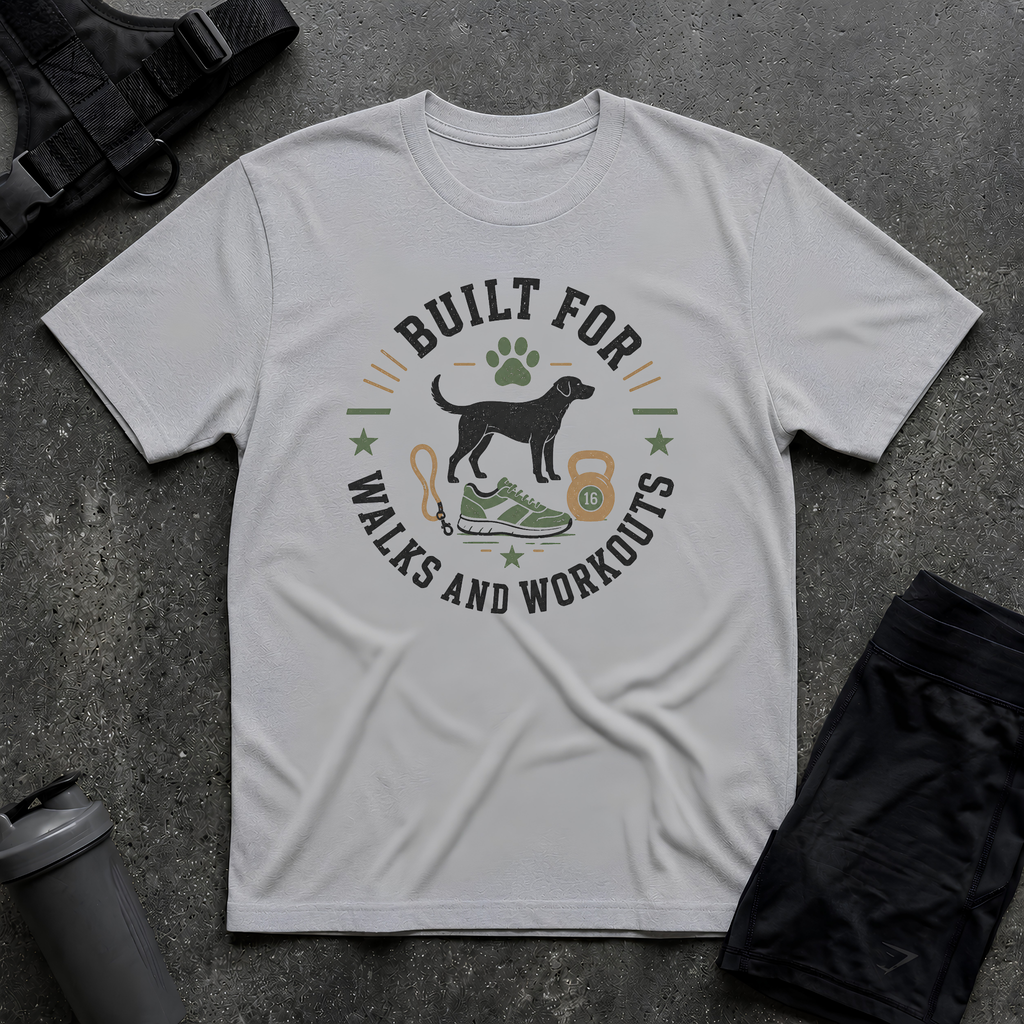BUILT FOR WALKS AND WORKOUTS T-SHIRT