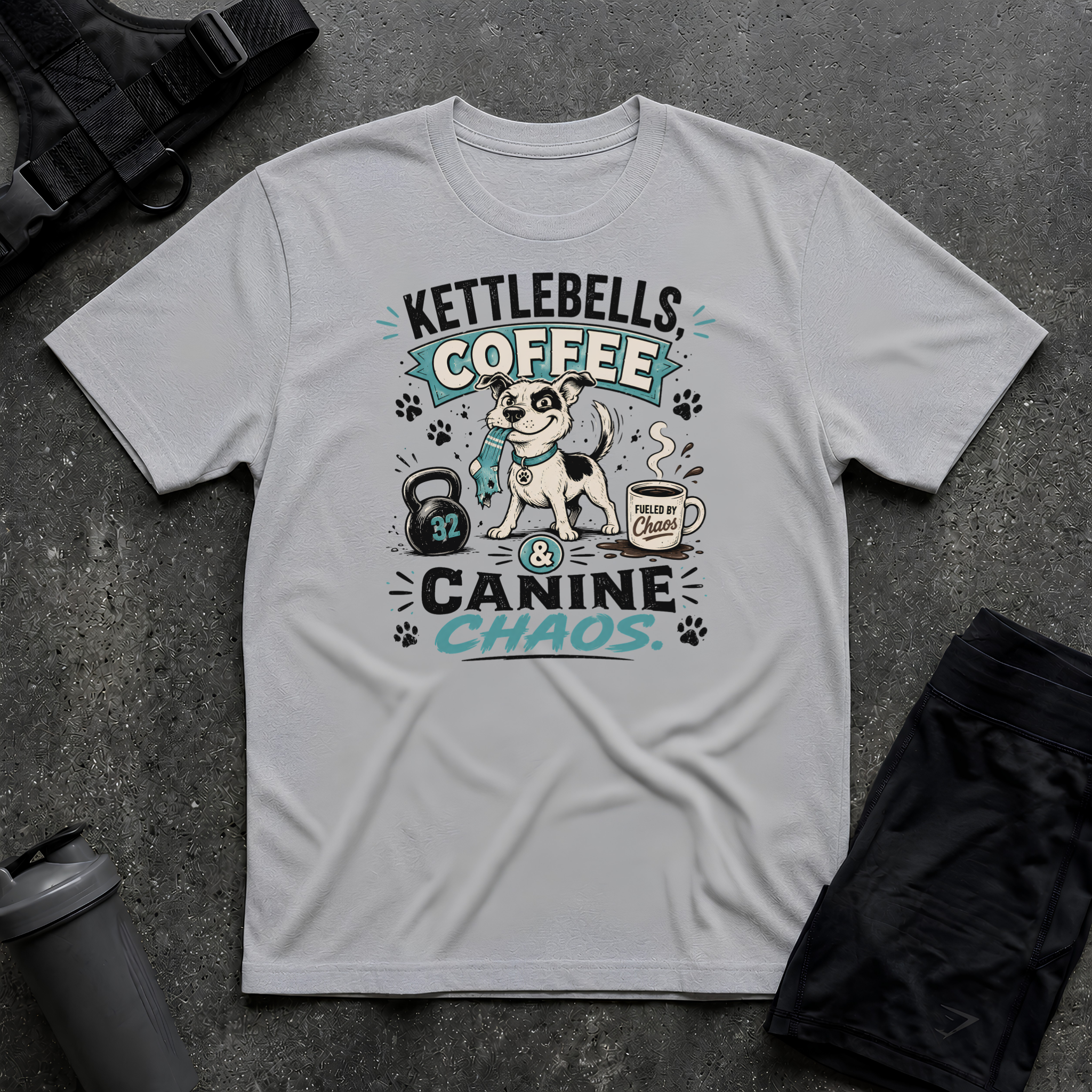 KETTLEBELLS COFFEE & CANINE CHAOS T-SHIRT
