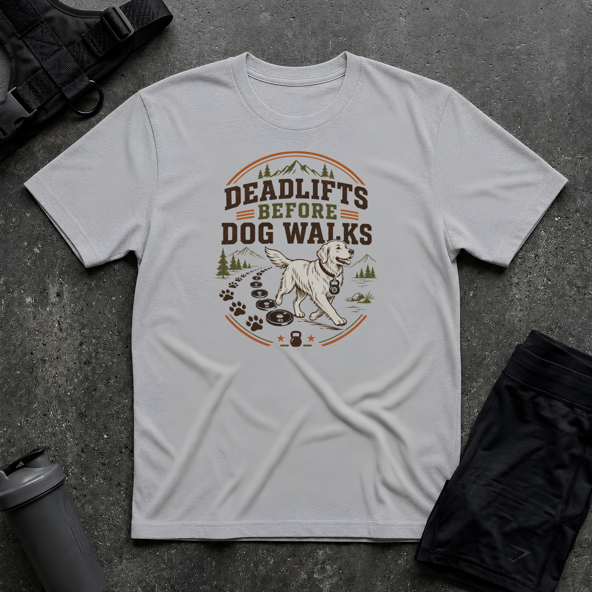DEADLIFTS BEFORE DOG WALKS T-SHIRT