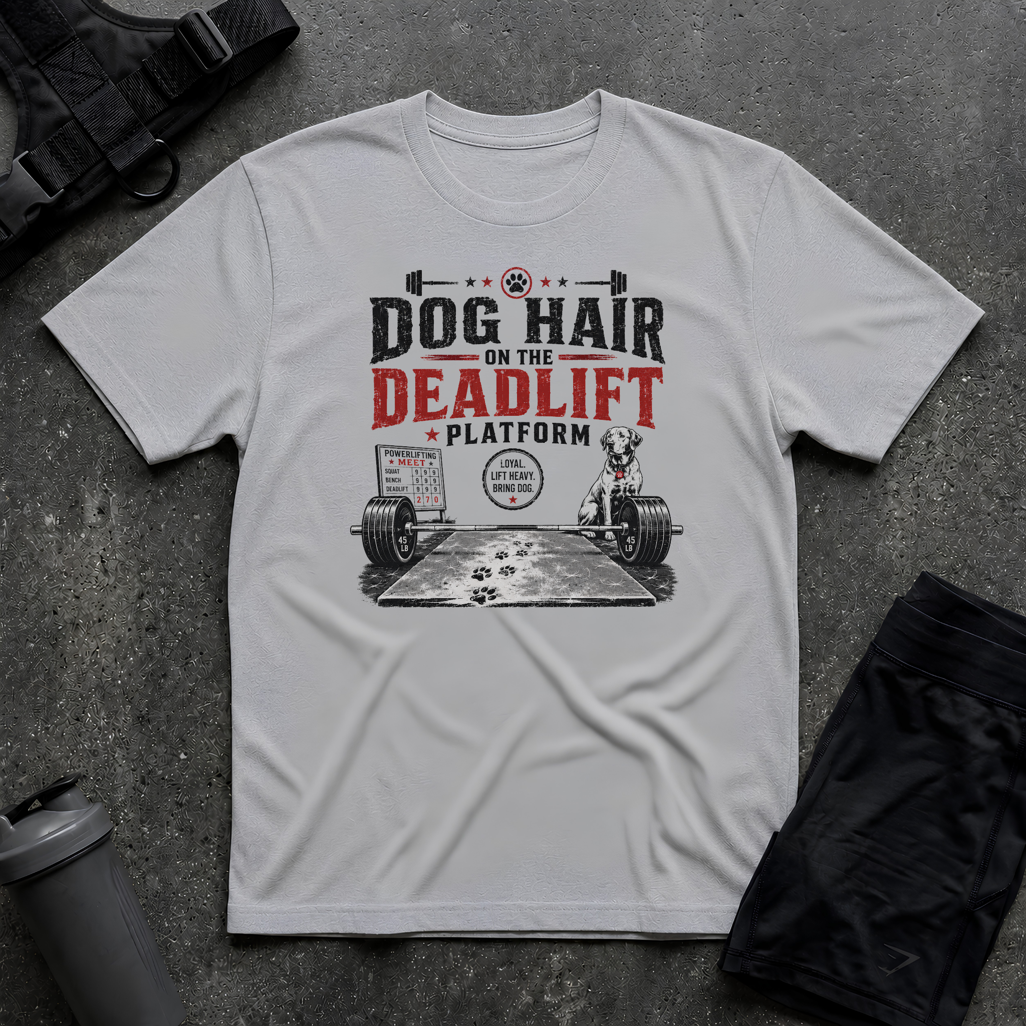 DOG HAIR ON THE DEADLIFT PLATFORM T-SHIRT