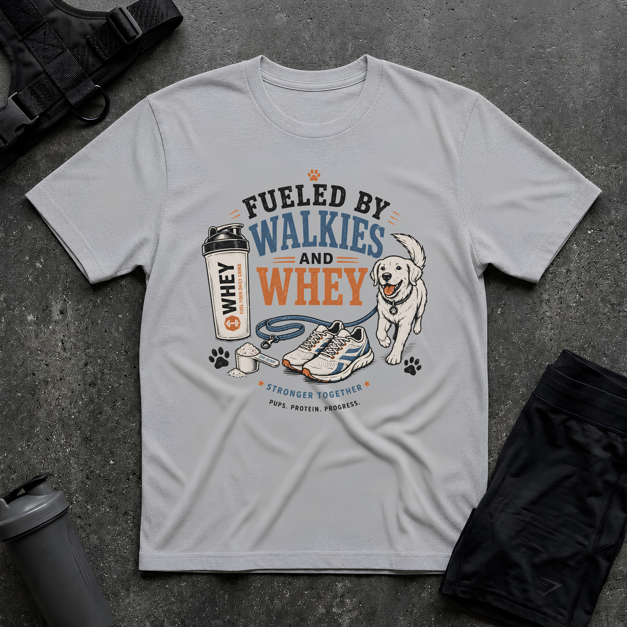 FUELED BY WALKIES AND WHEY T-SHIRT