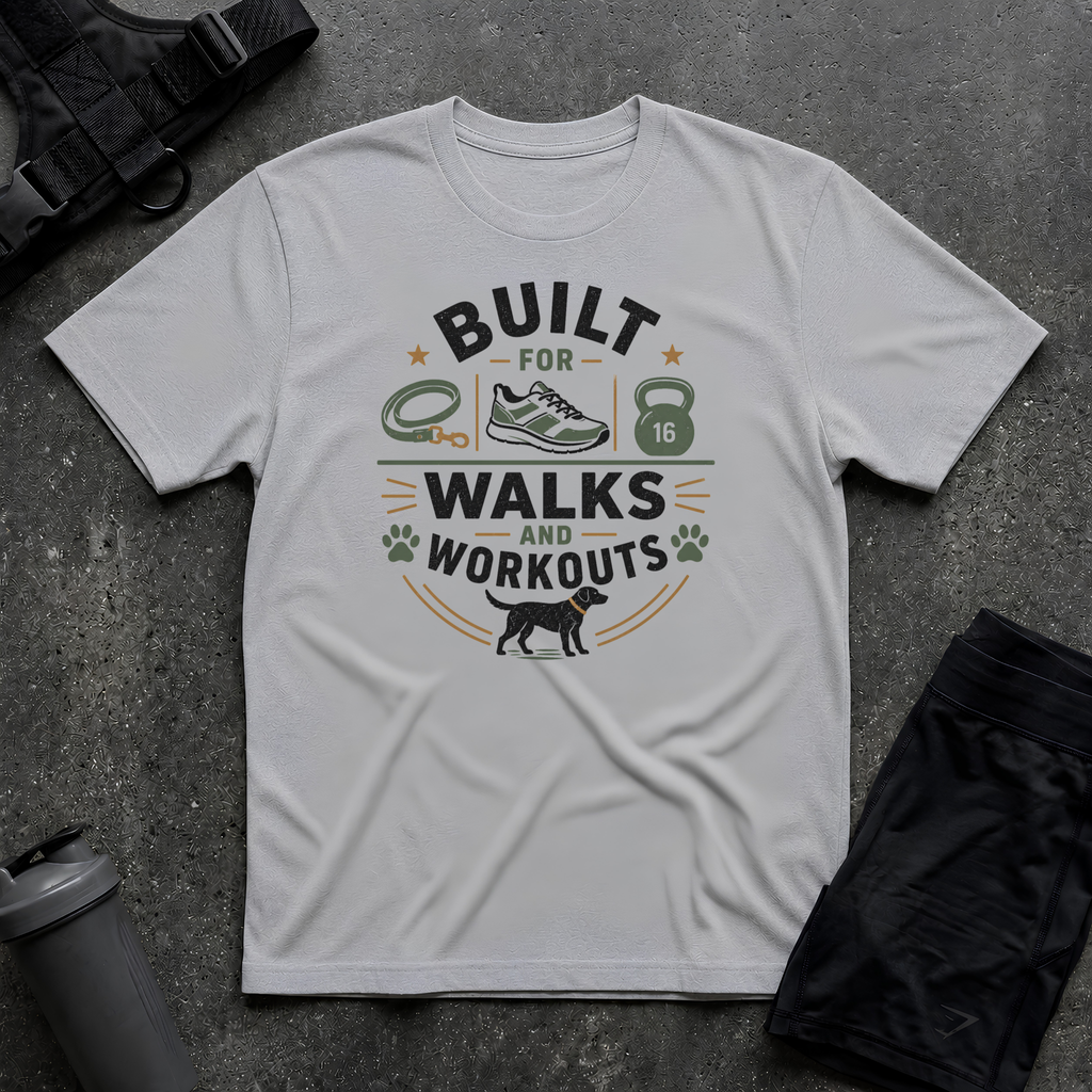 BUILT FOR WALKS AND WORKOUTS 2 T-SHIRT