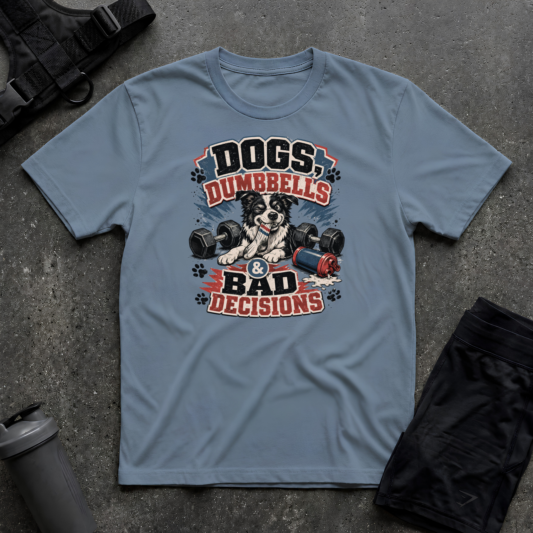DOG DUMBBELLS & BAD DECISIONS T-SHIRT