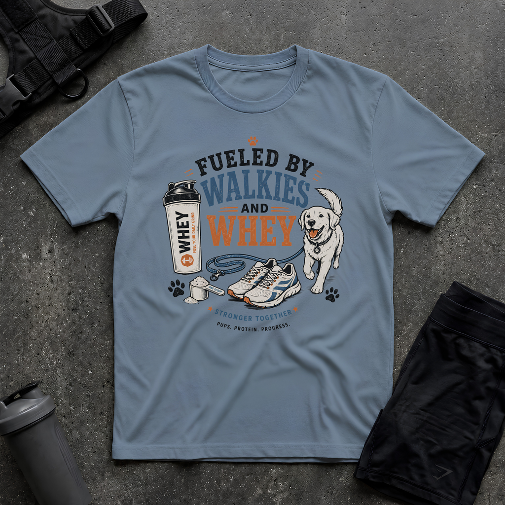 FUELED BY WALKIES AND WHEY T-SHIRT