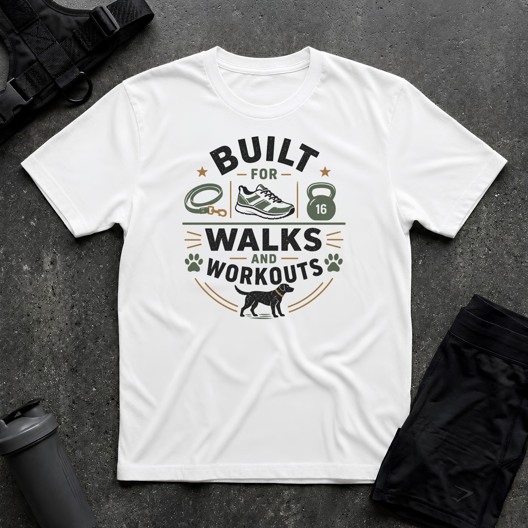 BUILT FOR WALKS AND WORKOUTS 2 T-SHIRT