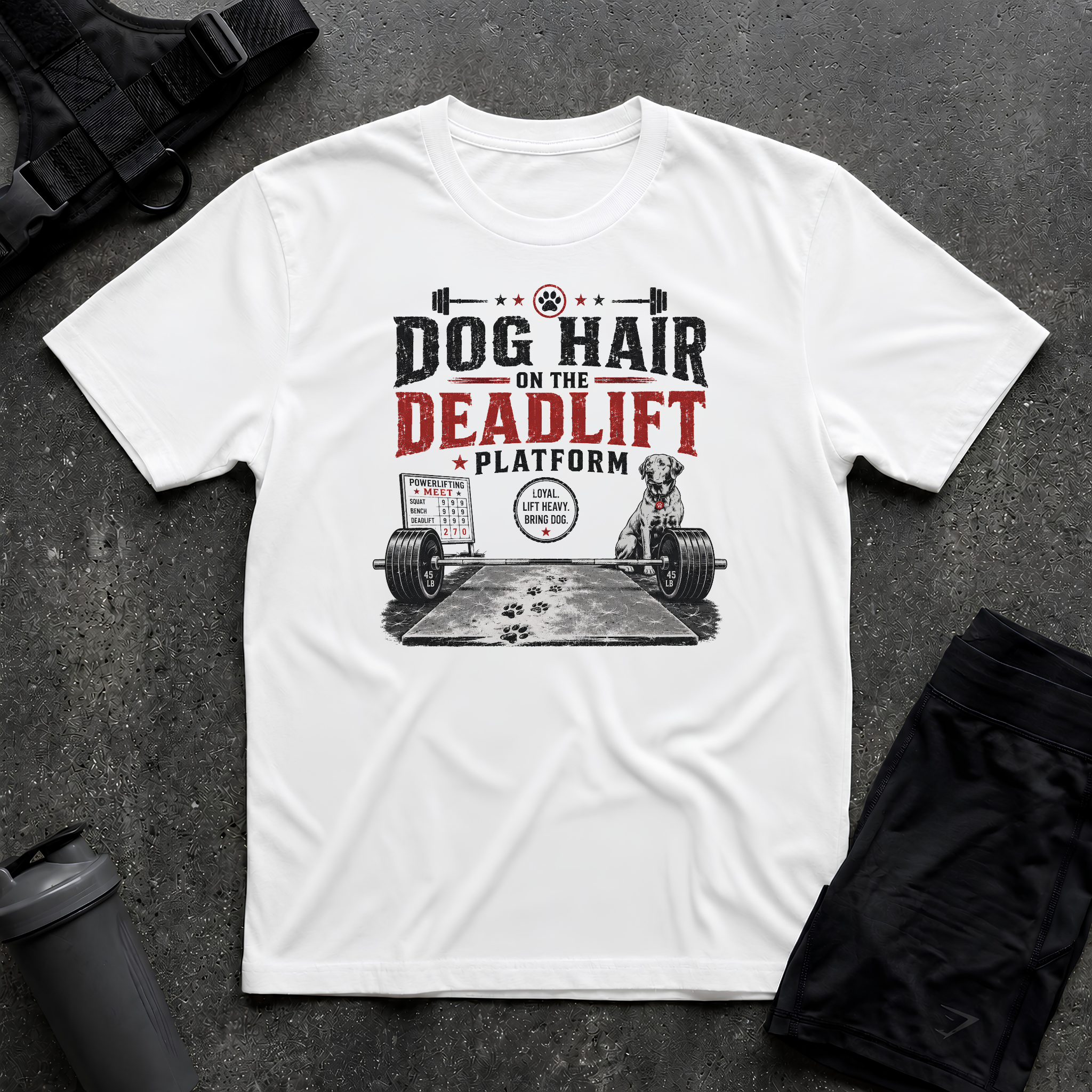 DOG HAIR ON THE DEADLIFT PLATFORM T-SHIRT