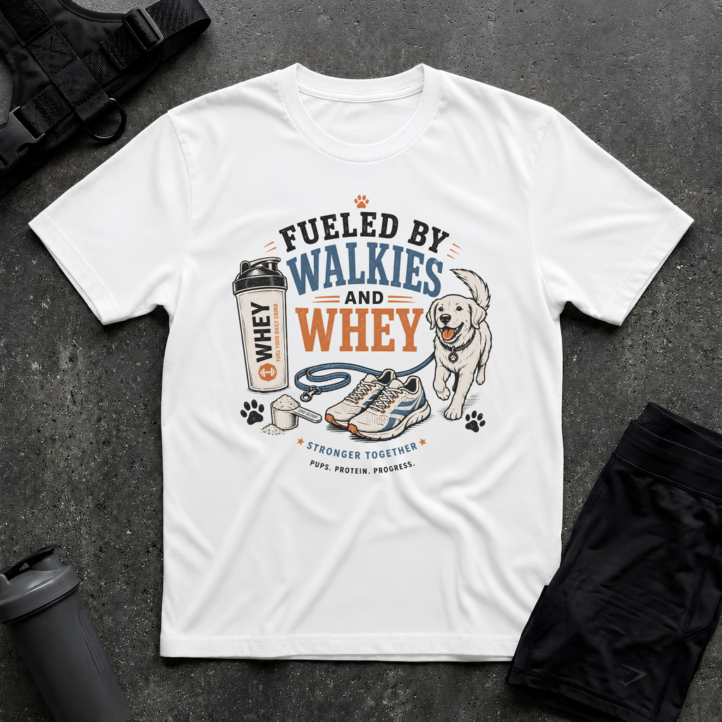 FUELED BY WALKIES AND WHEY T-SHIRT