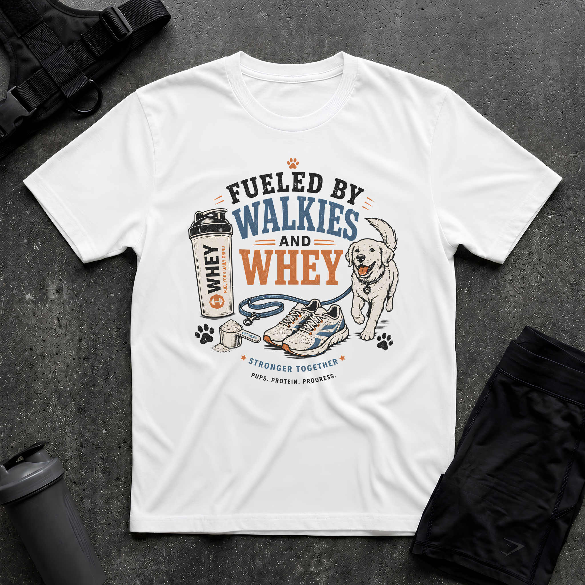 FUELED BY WALKIES AND WHEY T-SHIRT