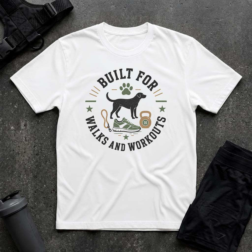 BUILT FOR WALKS AND WORKOUTS T-SHIRT