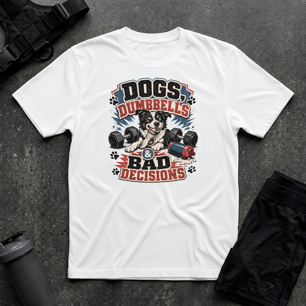 DOG DUMBBELLS & BAD DECISIONS T-SHIRT