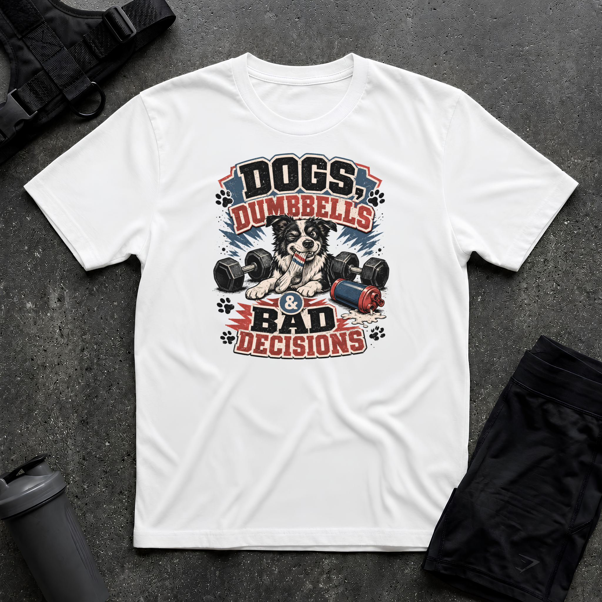 DOG DUMBBELLS & BAD DECISIONS T-SHIRT