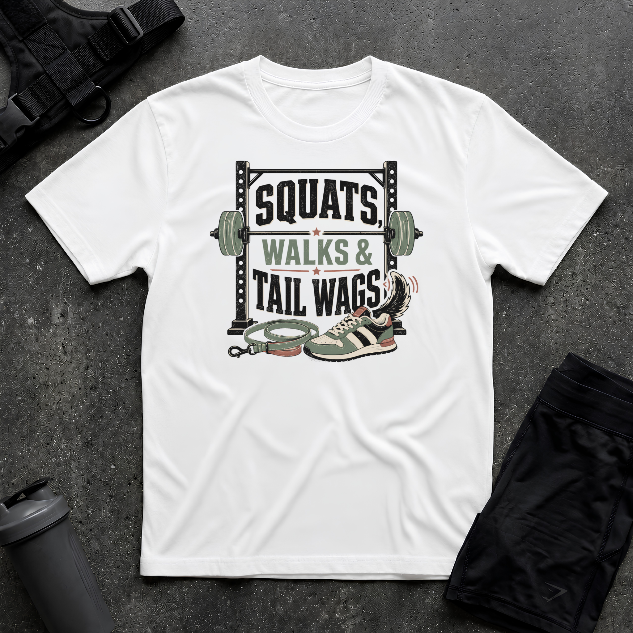 SQUATS, WALKS & TAIL WAGS T-SHIRT