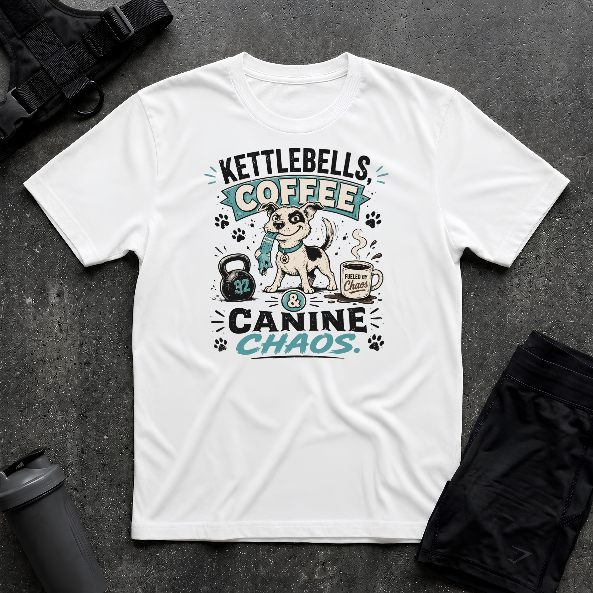 KETTLEBELLS COFFEE & CANINE CHAOS T-SHIRT