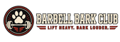 Barbell Bark Club horizontal logo with paw and barbell icon